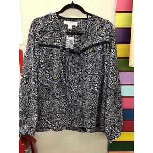 Twr hll christie Brinkley navy lime paisley blouse size large new from HSN